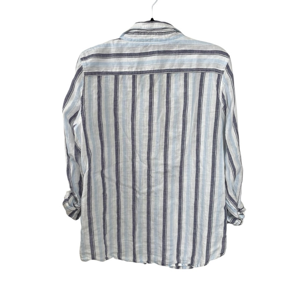 JONES NEW YORK Linen Striped Button Front Blouse White Blue XL - Picture 7 of 11